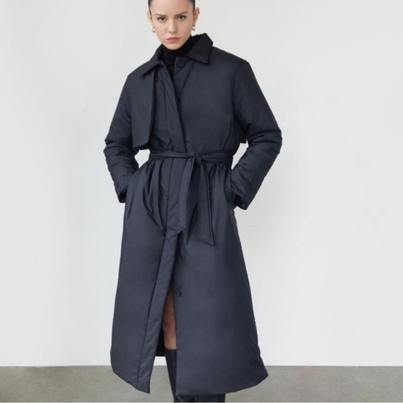 OAK + FORT Jackets & Blazers - OAK + FORT Black Long Maxi Puffer Trench Coat sz S